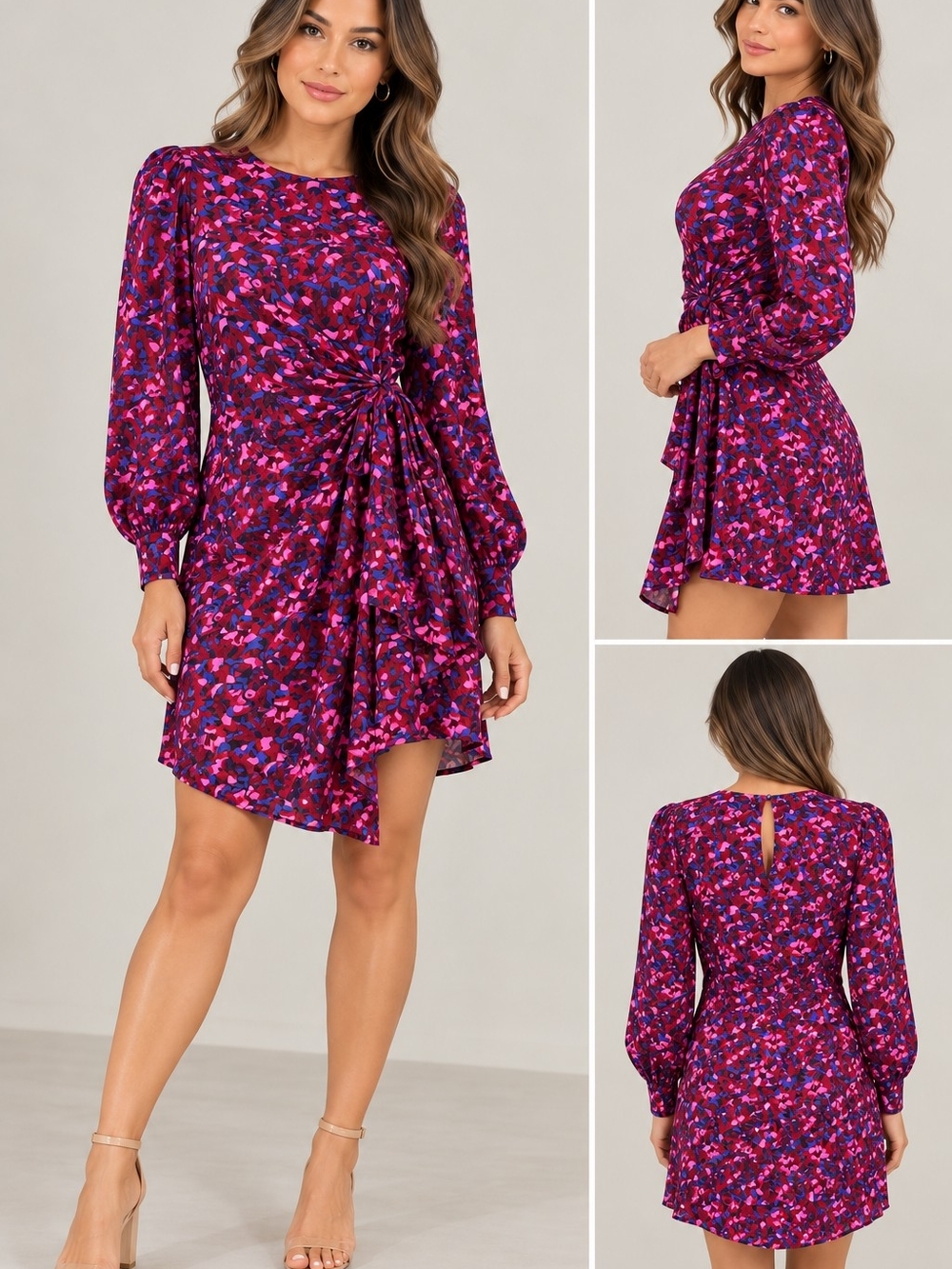 Sugarlips Purple & Pink Floral Twist-Detail Mini Dress